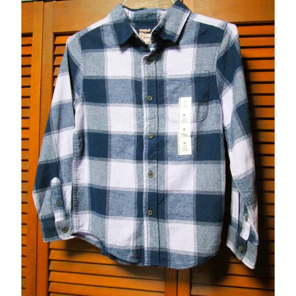 Cat & Jack Boy's Flannel Plaid Shirt Size Medium (8) Blue White Gray Cotton - Picture 2 of 6
